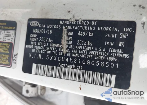 2016 Kia Optima Ex from USA, damaged, VIN 5XXGU4L31GG058501